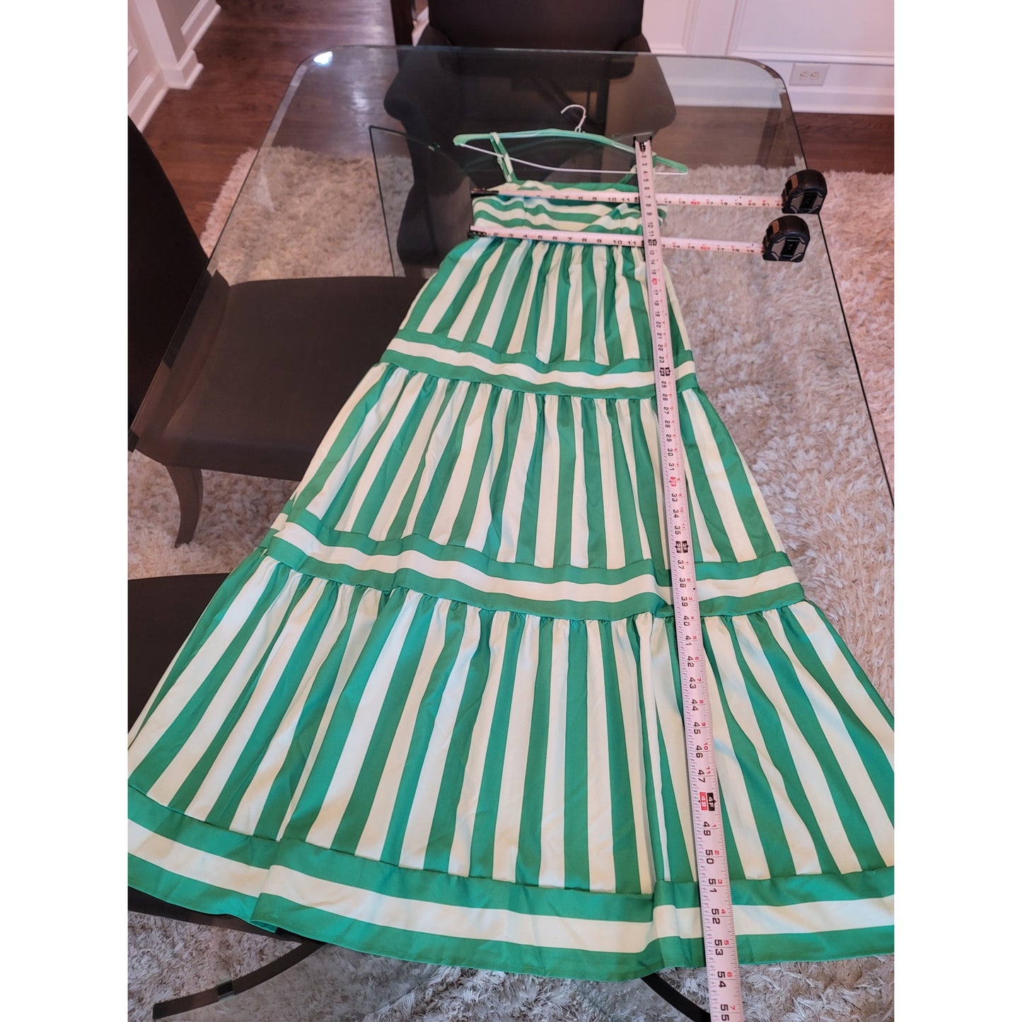 Boutique Maxi Dress Women Small Green White Striped Sleeveless Sundress