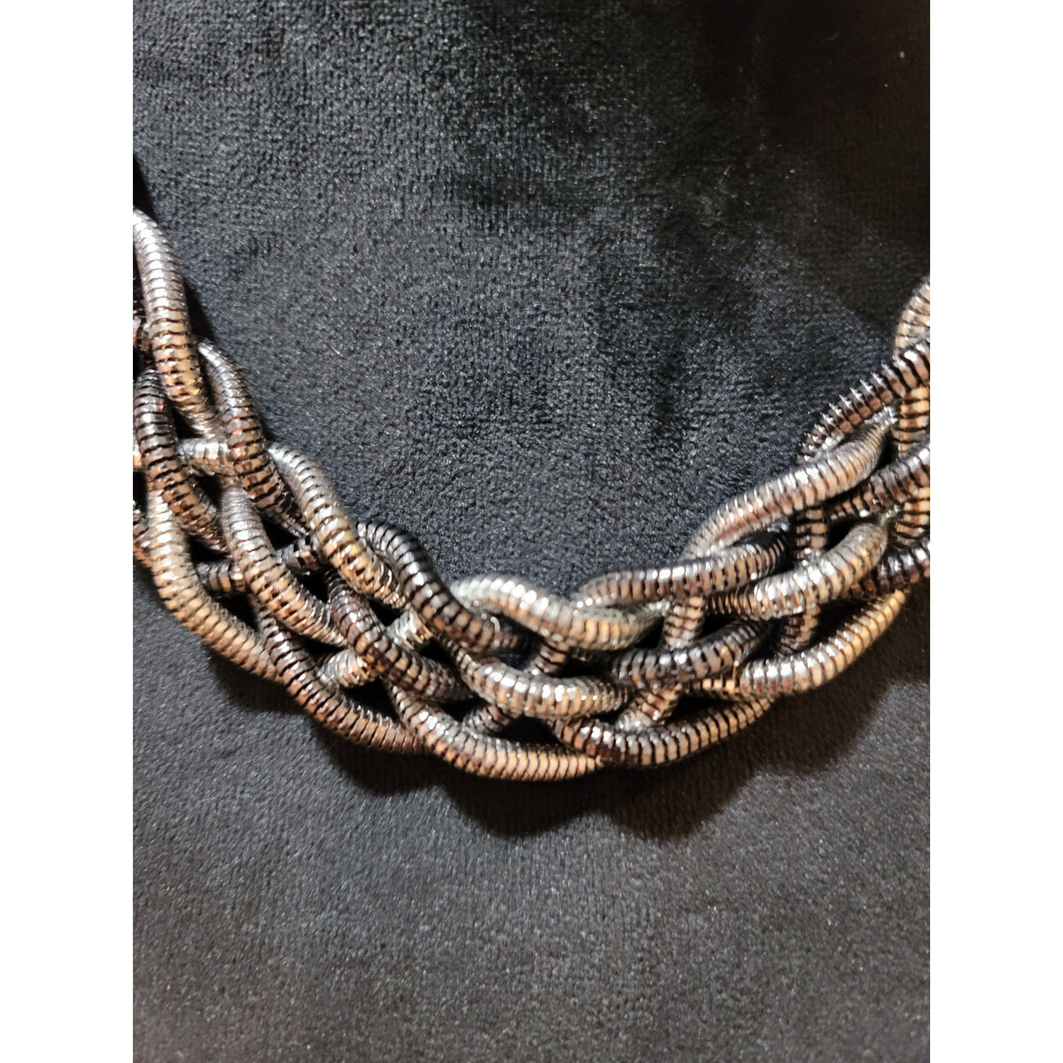 Women’s Multi-Strand Woven Metallic Coil Necklace with Silver-Tone Finish