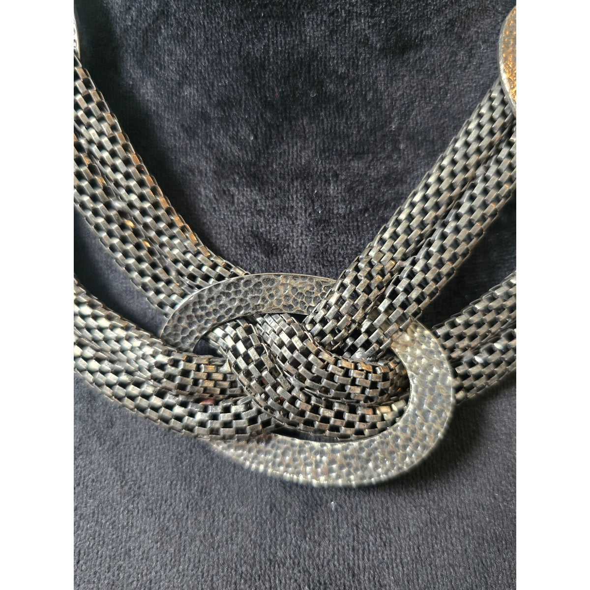 Silver Tone Gunmetal Chunky Mesh Chain Oversized Interlocking Link Necklace