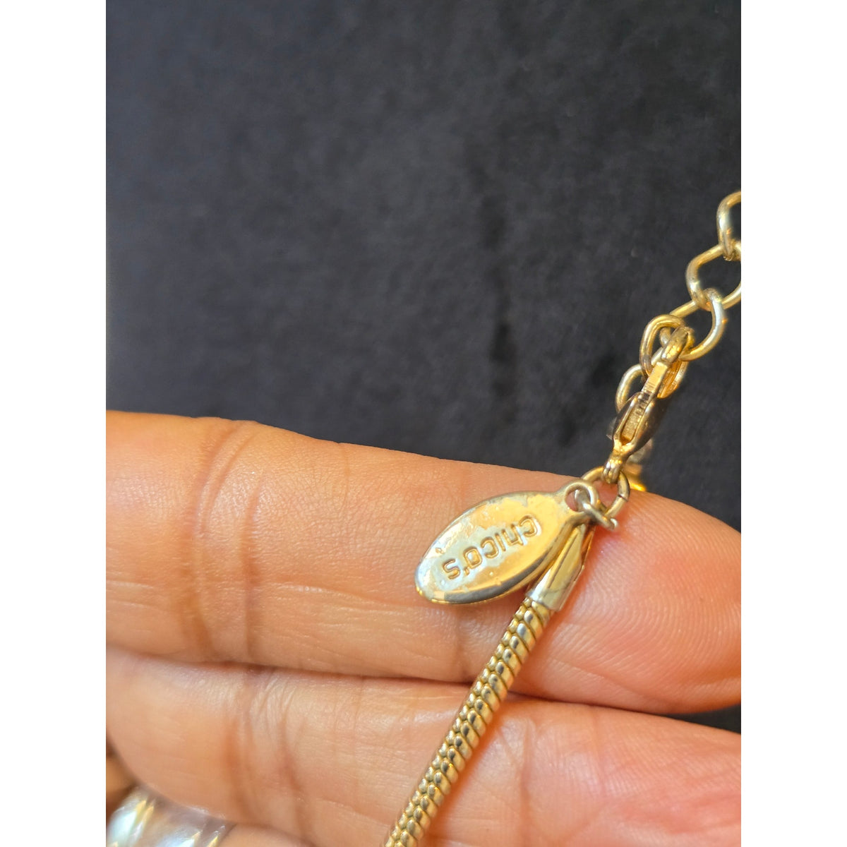 Chico's Women Gold Tone Long Necklace Teardrop Crystal Pendant Statement Jewelry