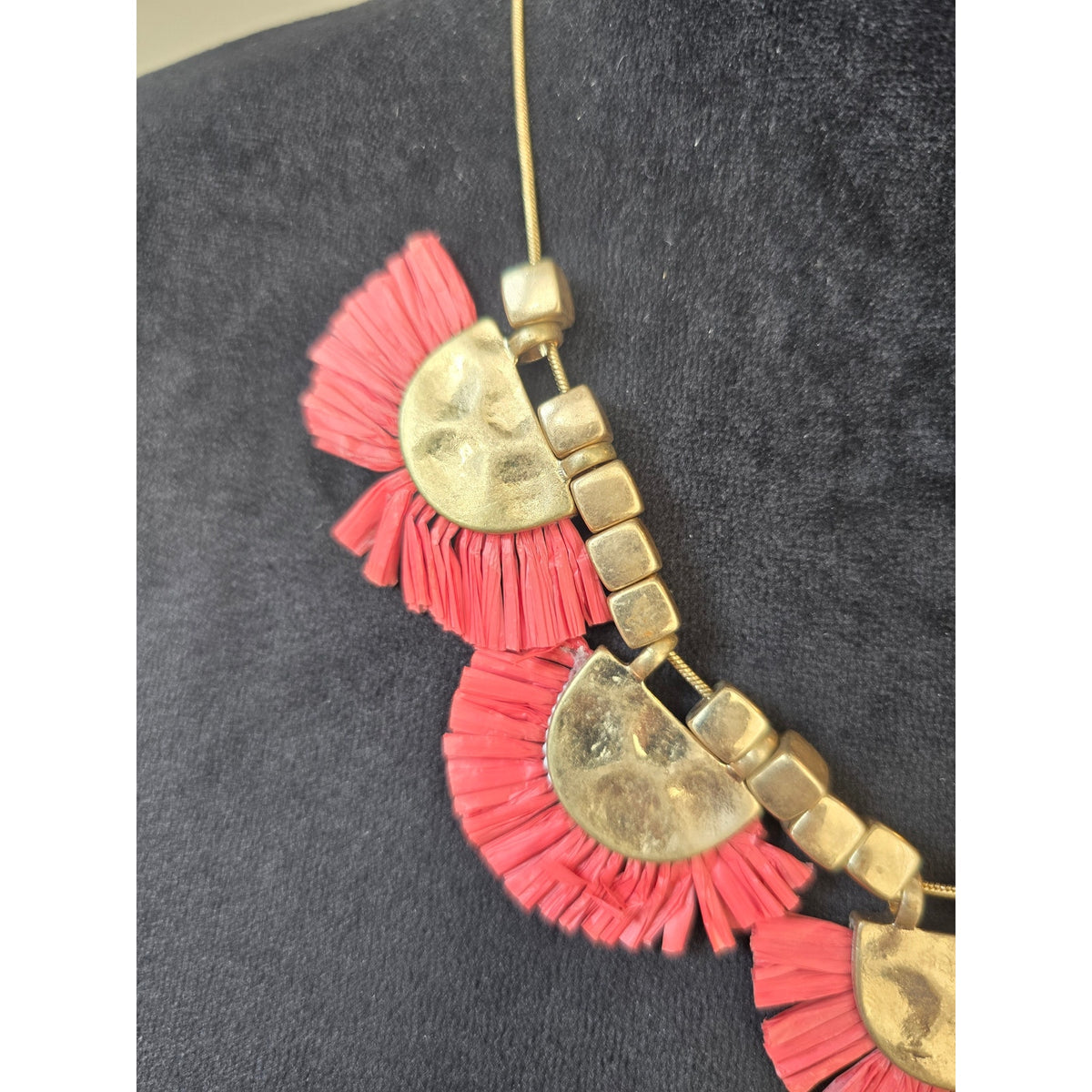 Coral Fringe Gold Disc Statement Necklace