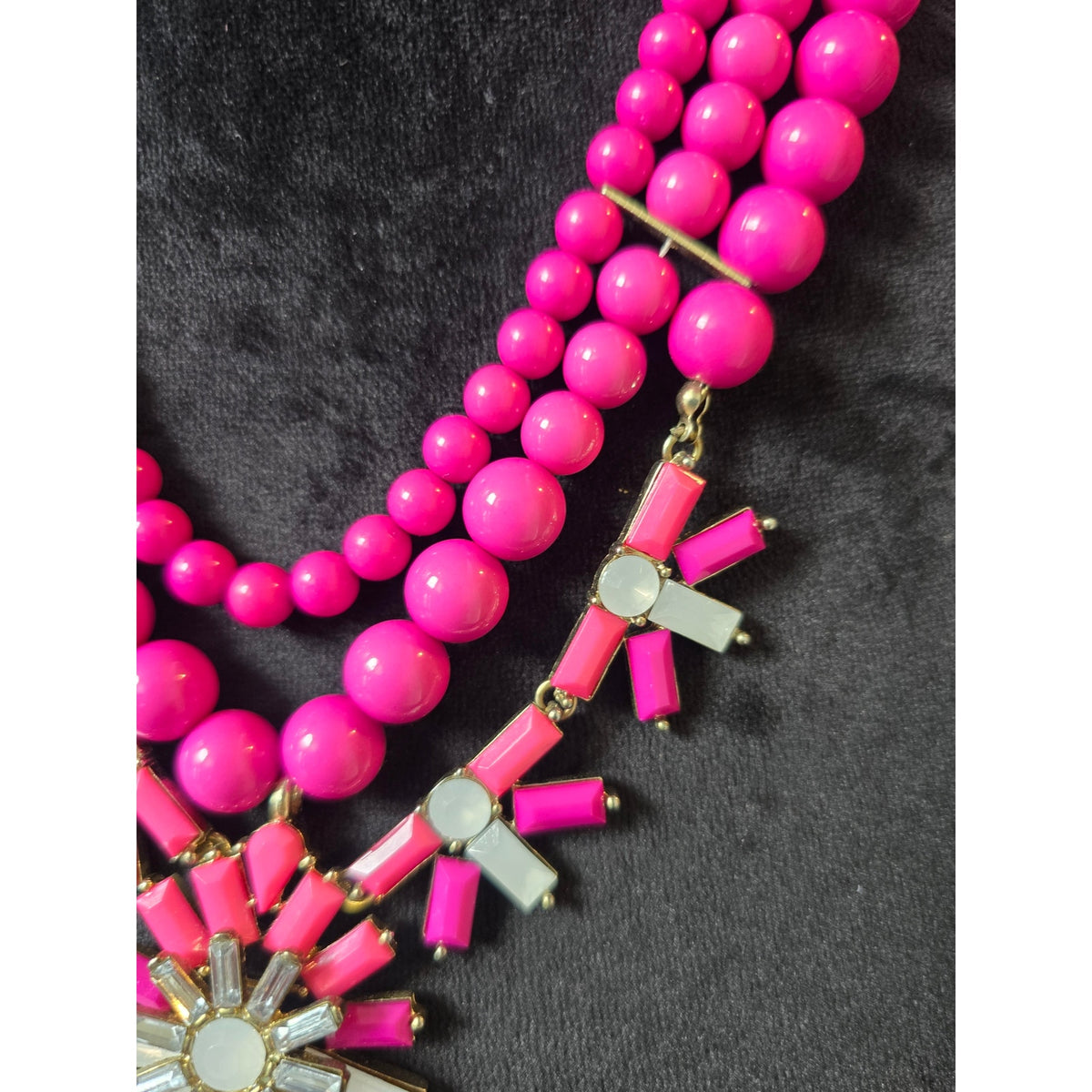 Hot Pink Fuchsia Multistrand Beaded Rhinestone Starburst Pendant Necklace