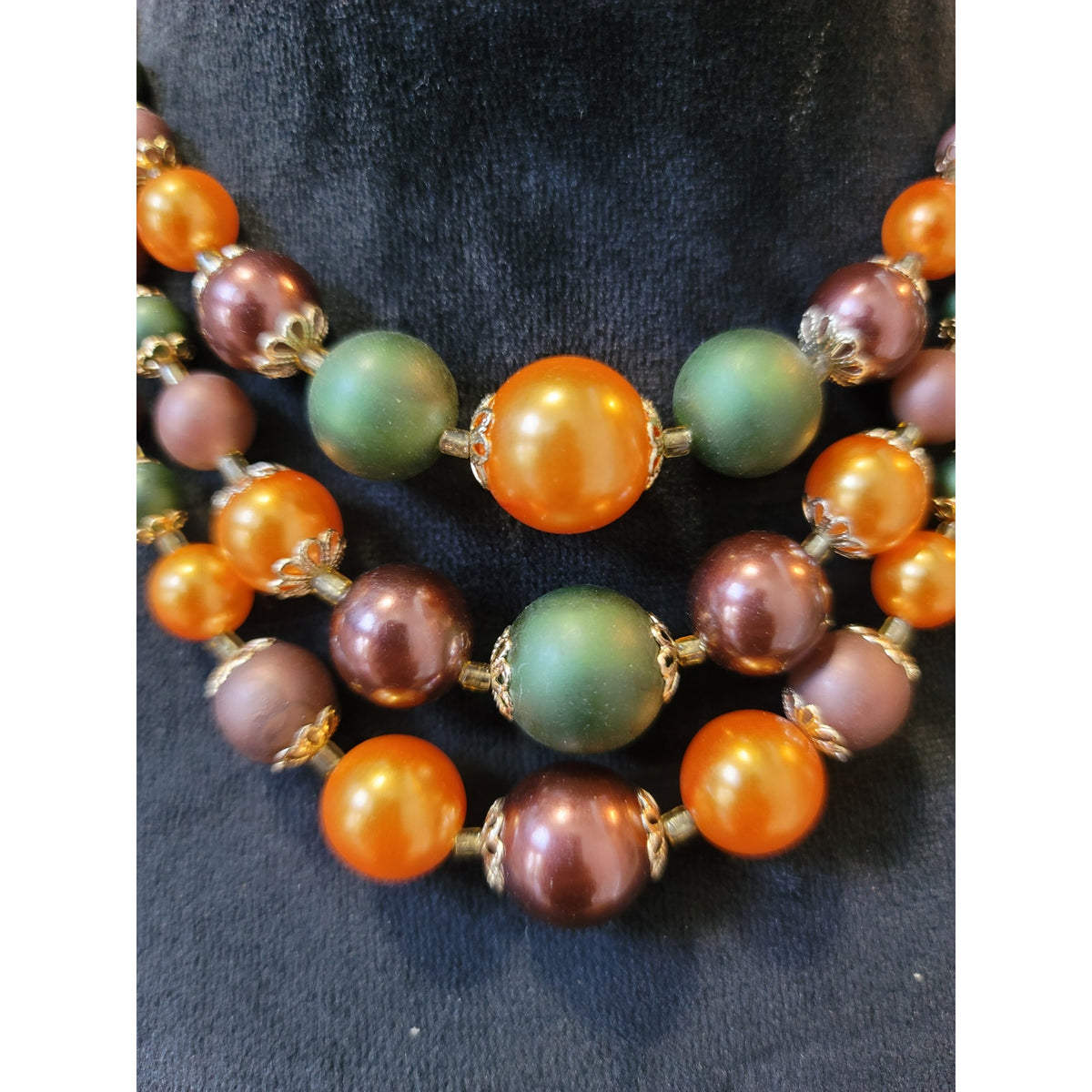 Women's Triple Strand Bead Necklace With Adjustable Hook Clasp Fall Colors