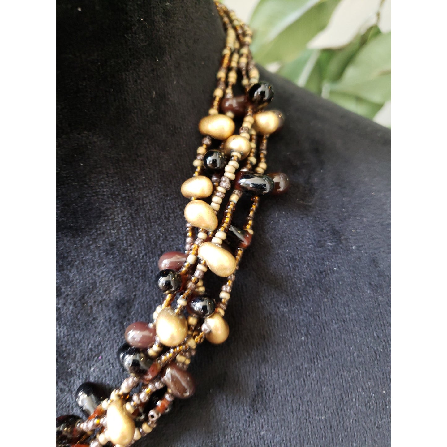 Women Fashion Boho Layered Chunky Multi Biwa Pearls Seed Beaded Necklace Jewelry