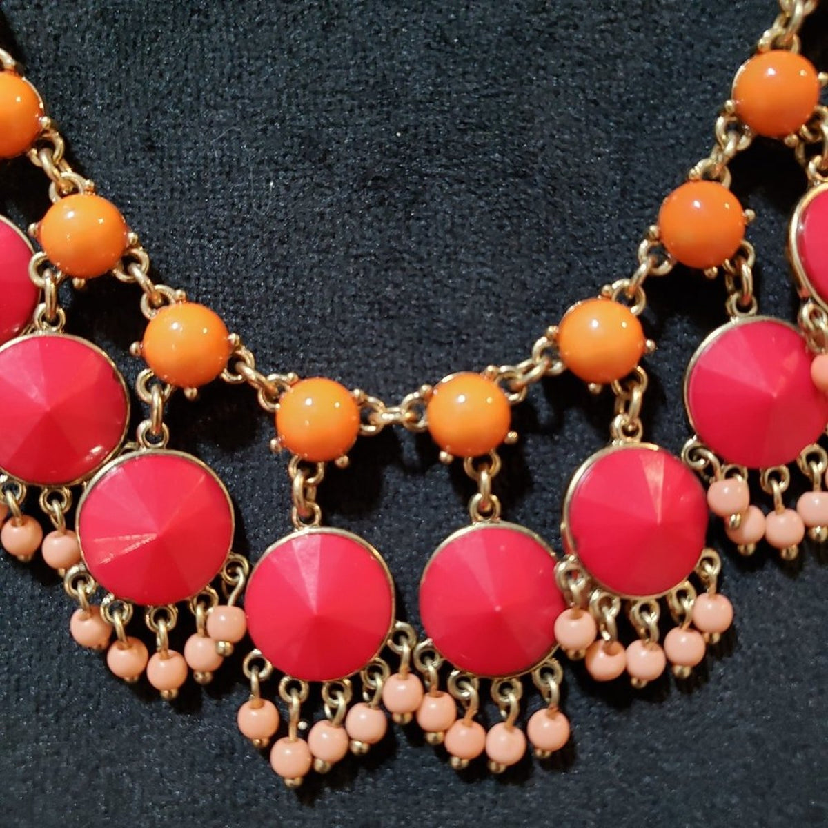 Womens Fashion Orange Red Round Beads Statement Collar Necklace w/ Lobster Clasp