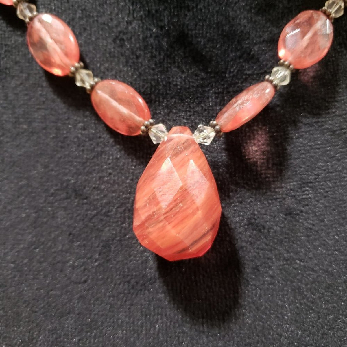 Womens Fashion Pink Color Rhinestones Beaded Collar Necklace with Toggle Clasp