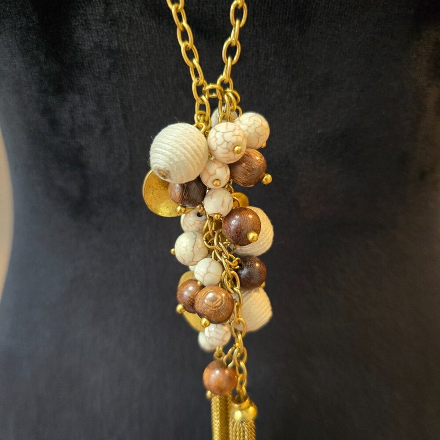 Womens Pearl Drop Chain Tassel Gold Tone Chain Necklace Jewelry w/ Lobster Clasp