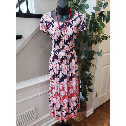 Knox Rose Long Maxi Dress Womens S Multi Floral Empire Waist Round Neck Pullover