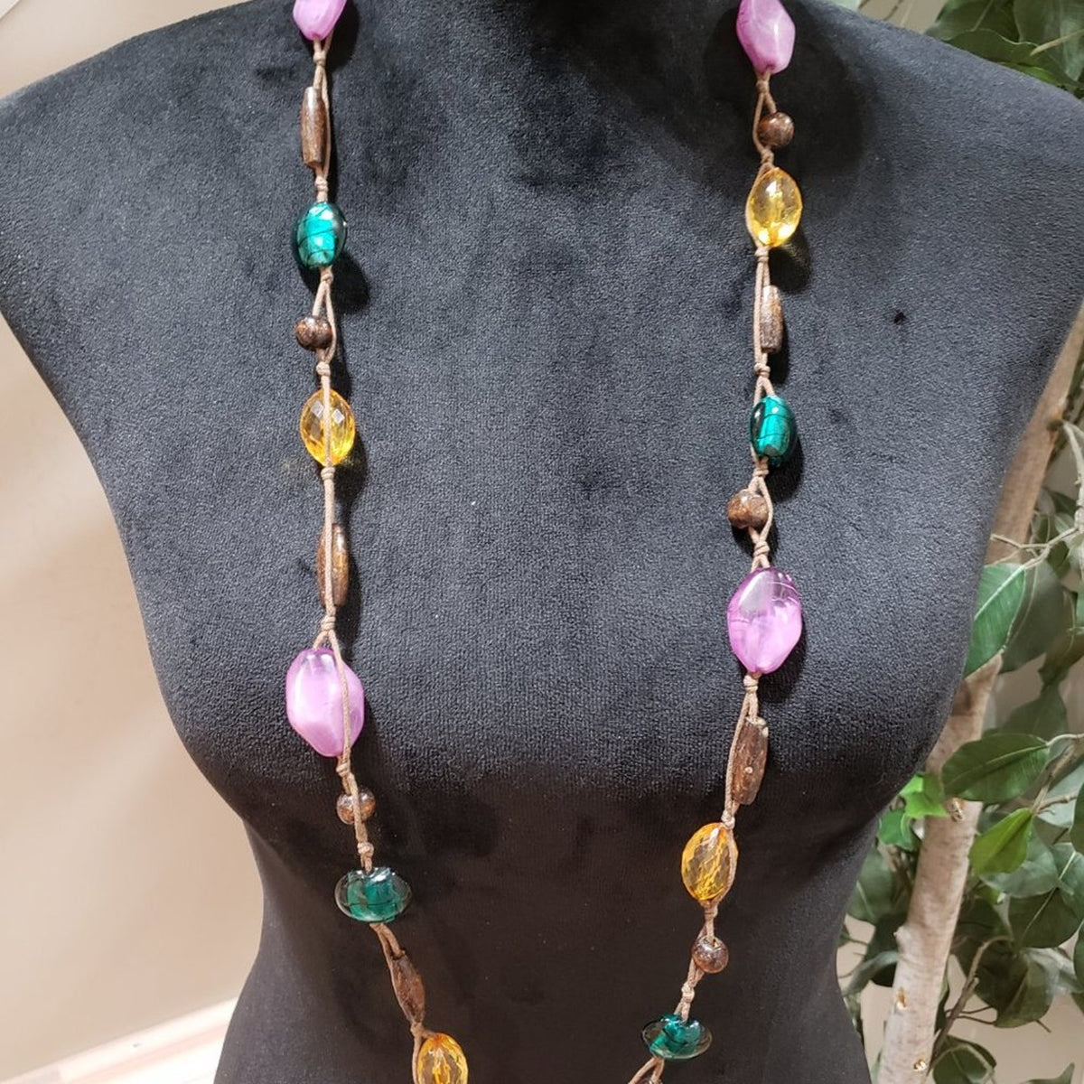 Womens Boho Style Double Strand Multicolor Beaded Collar Necklace with Lobster