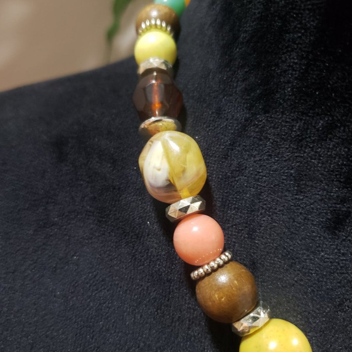 Women Multicolor Graduated Chunky Marble Pattern Beads Necklace Lobster Clasp