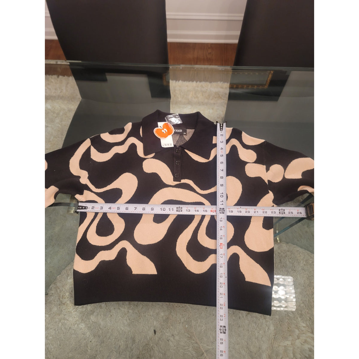 Cider Polo Sweater Women's 2XL Black/Beige Abstract Drop Shoulder Pointed Collar