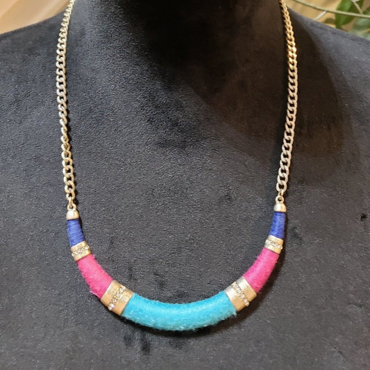 Womens Fashion Multicolor Cotton Thread Choker Collar Necklace w/ Lobster Clasp