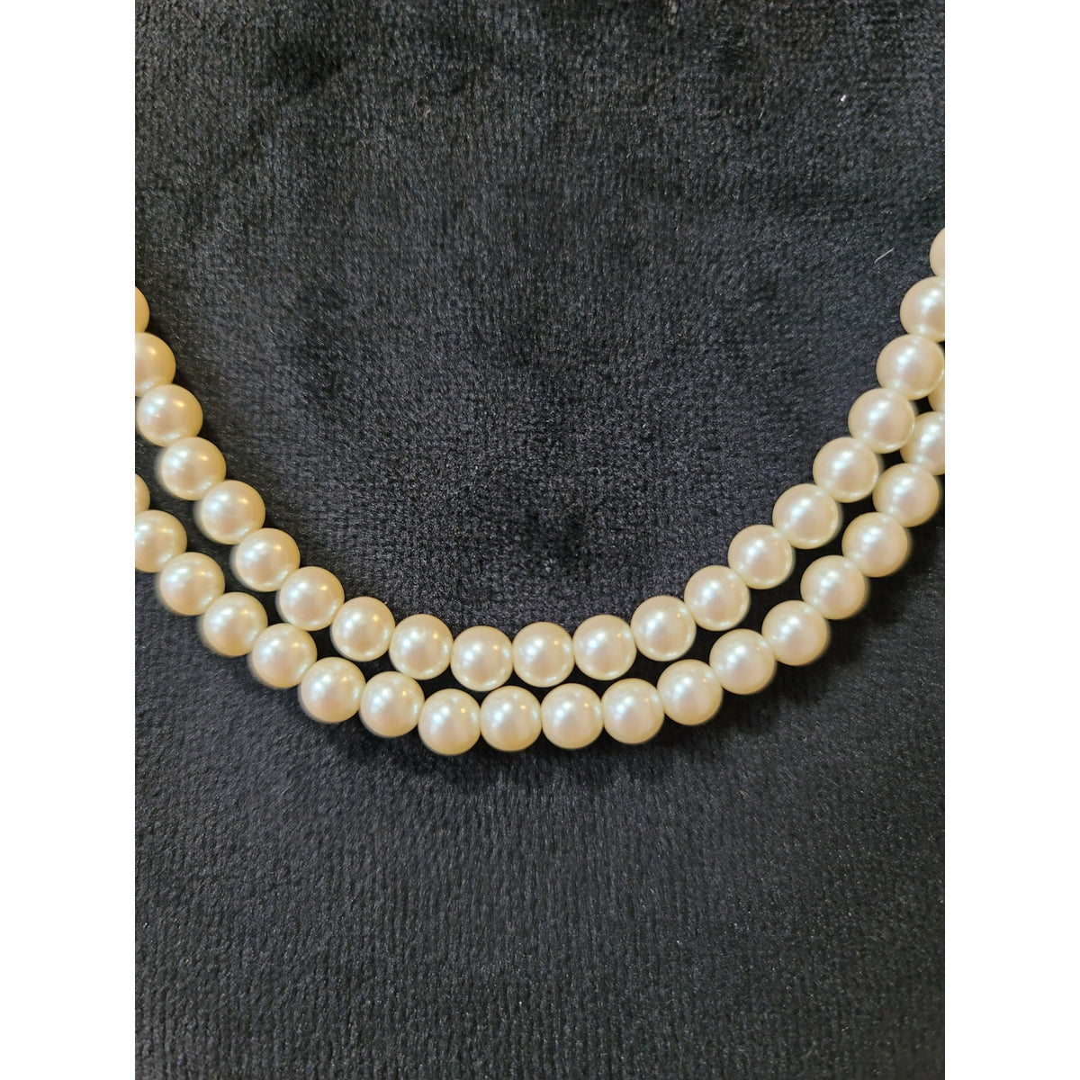 Women's Double Strand Pearl Necklace with Gold Accents and Clasp Lock