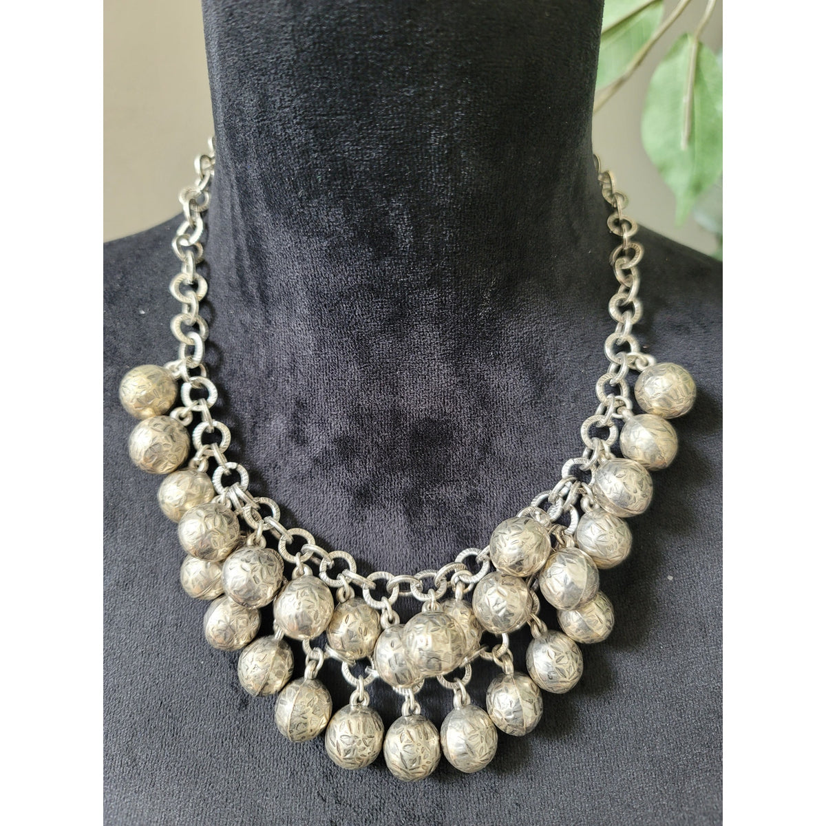 Women's Antique Silver Oxidized Ball Necklace With Lobster Clasp Chain Jewelry