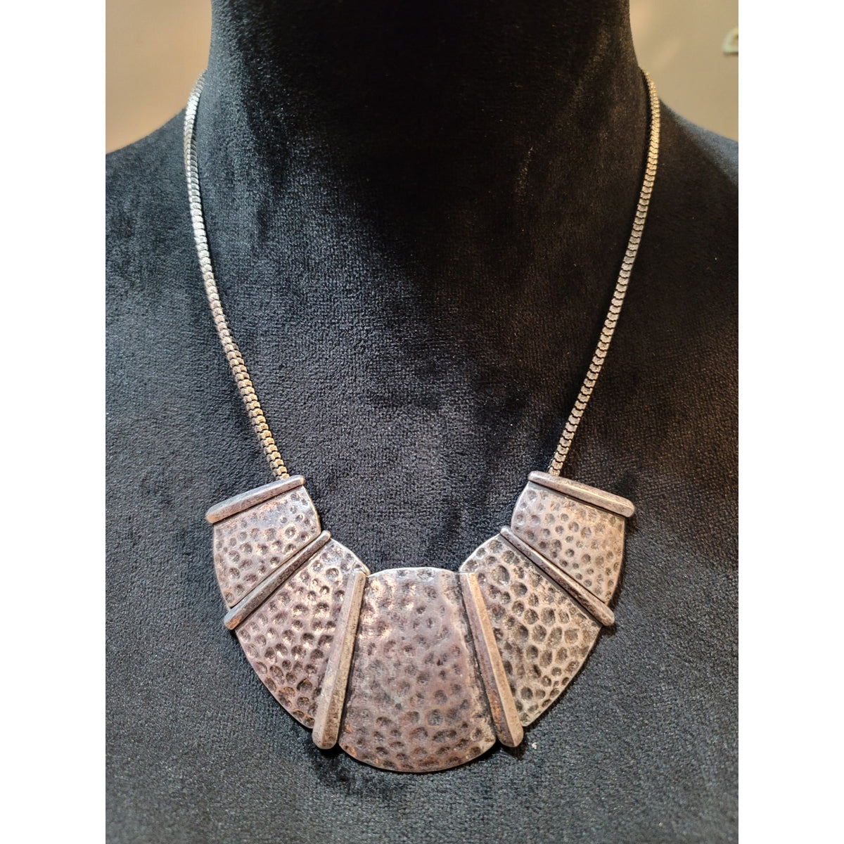 Women's Handmade Silver Metal Statement Necklace with Adjustable Chain