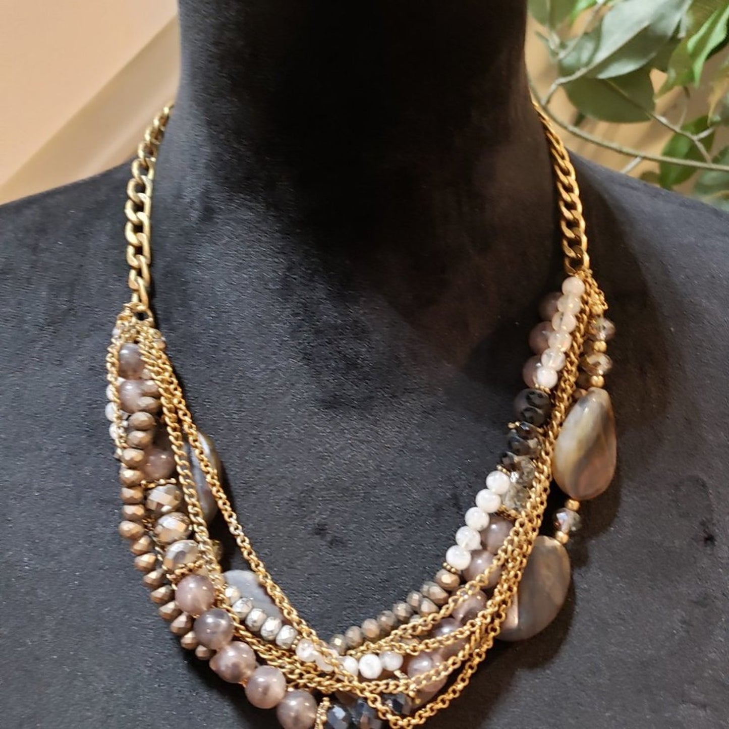 Womens Fashion Multicolor Beads Multi Strand Collar Necklace with Lobster Clasp