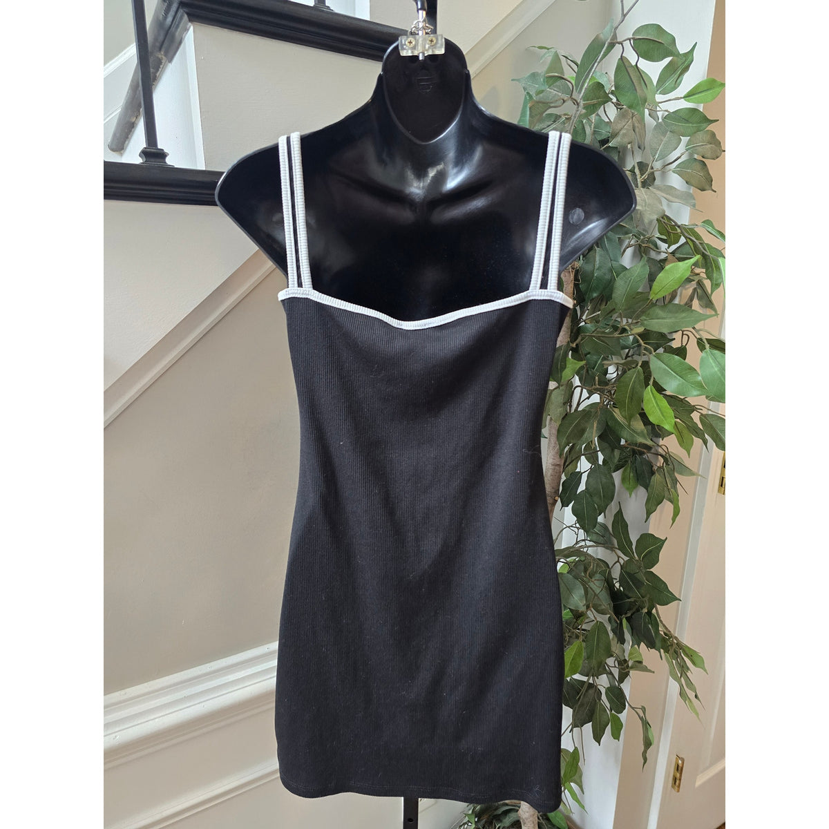 Bodycon Mini Dress Women Chest Small Black/White Ribbed Seamless Back Sleeveless