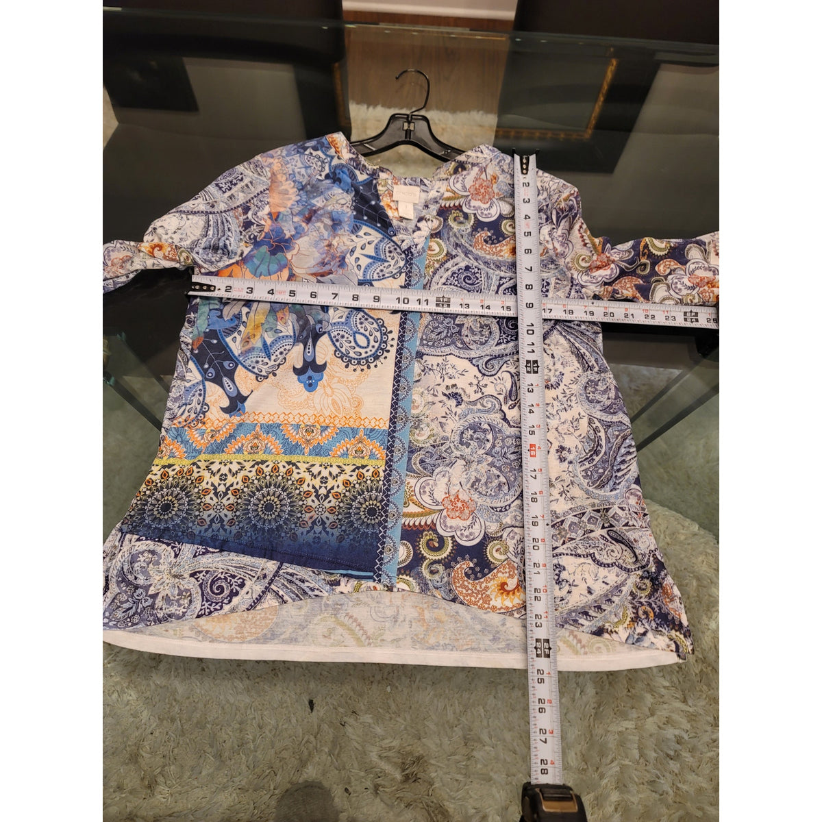 Chico’s Blouse Top Women's Size 1M Multicolor Paisley Split V-Neck 3/4 Sleeves