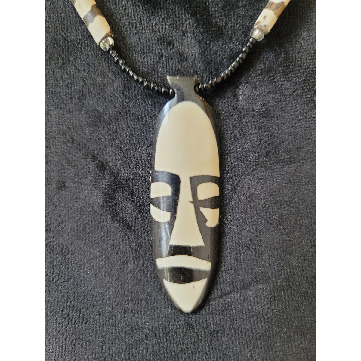 Women's Tribal Beaded Necklace With Face Pendant And Magnetic Clasp Lock