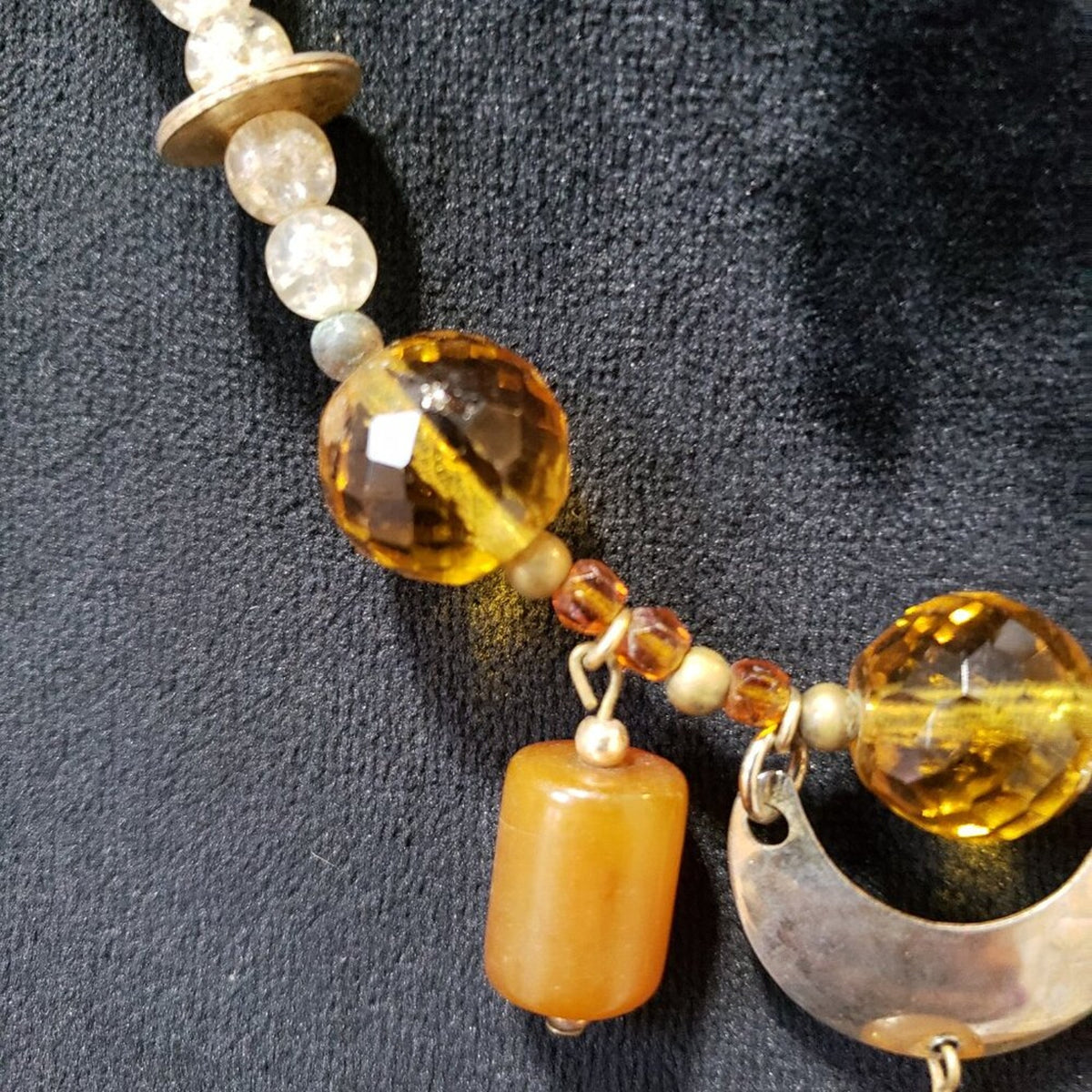 Women's Yellow Agate and Jasper Glass Charms Necklace Jewelry with Lobster Clasp