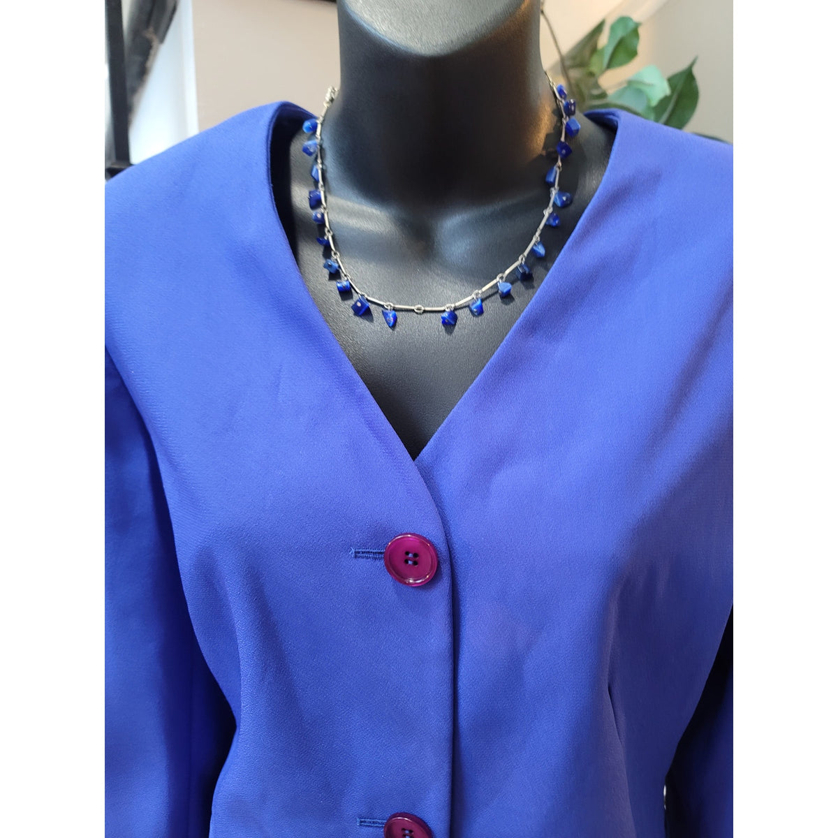 Justin Taylor Skirt Suit Women's SZ 8 Blue Button Front Fully Lined Welt Pockets
