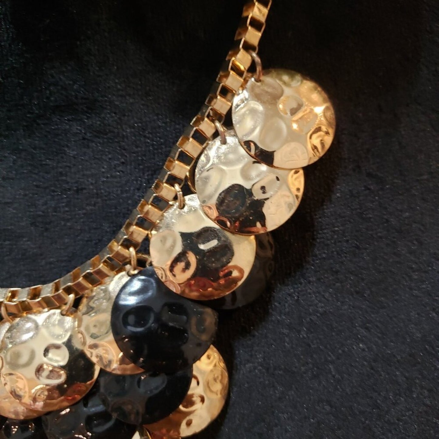 Women Gold & Black Unique Multi Strand Coins Collar Necklace with Lobster Clasp