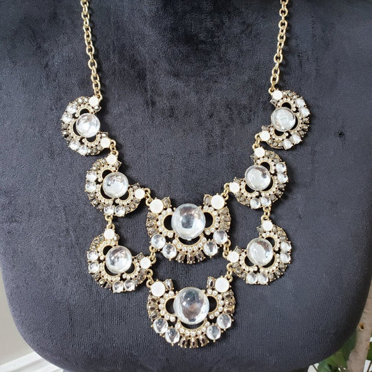 Womens Fashion Gold Plated Rhinestone Crystal Linked Necklace with Lobster Clasp