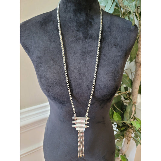 Women's Silver Industrial Chain Necklace With Clear Rectangular Crystal Accents