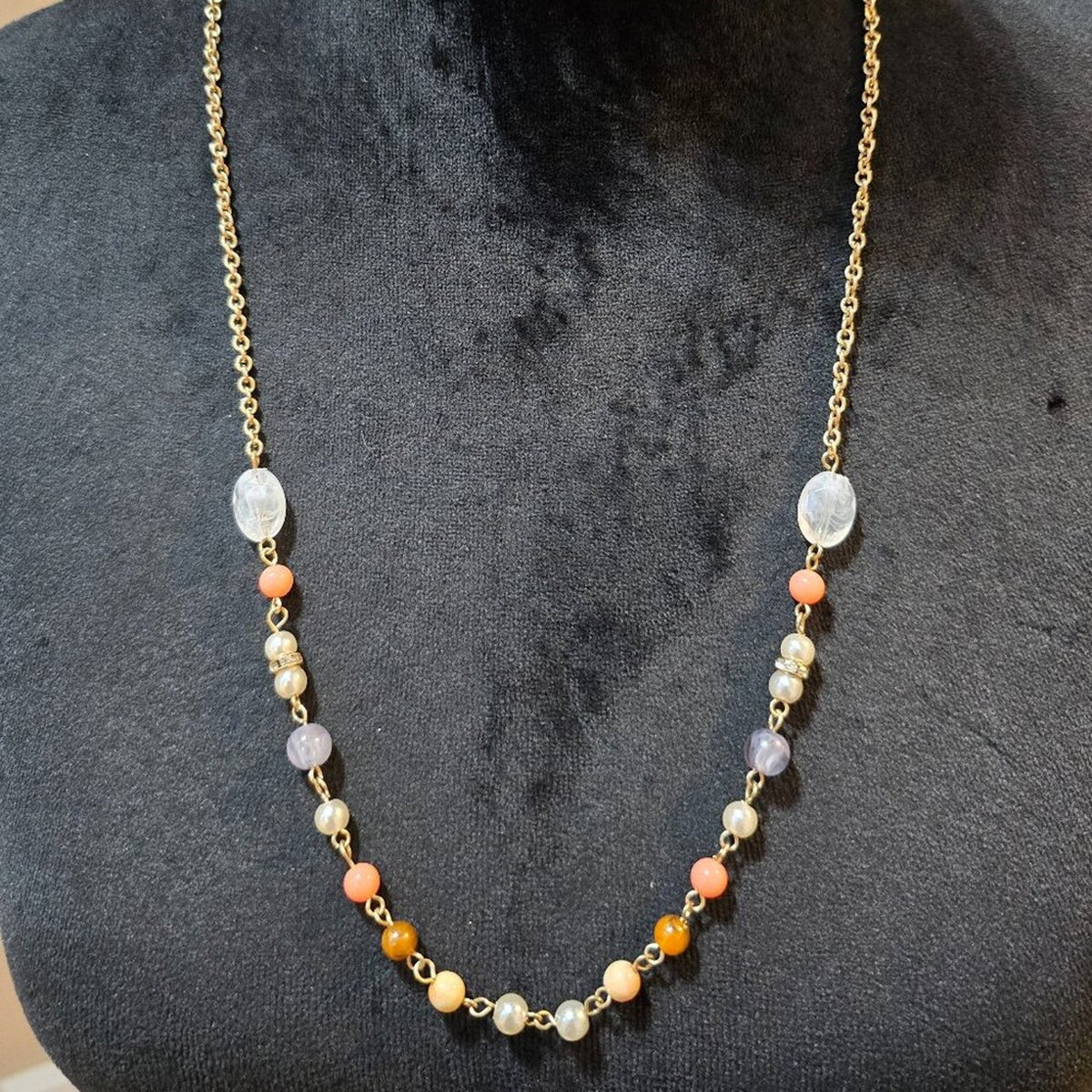 Womens Multicolor Faux Pearl Rhinestones Statement Necklace with Lobster Clasp