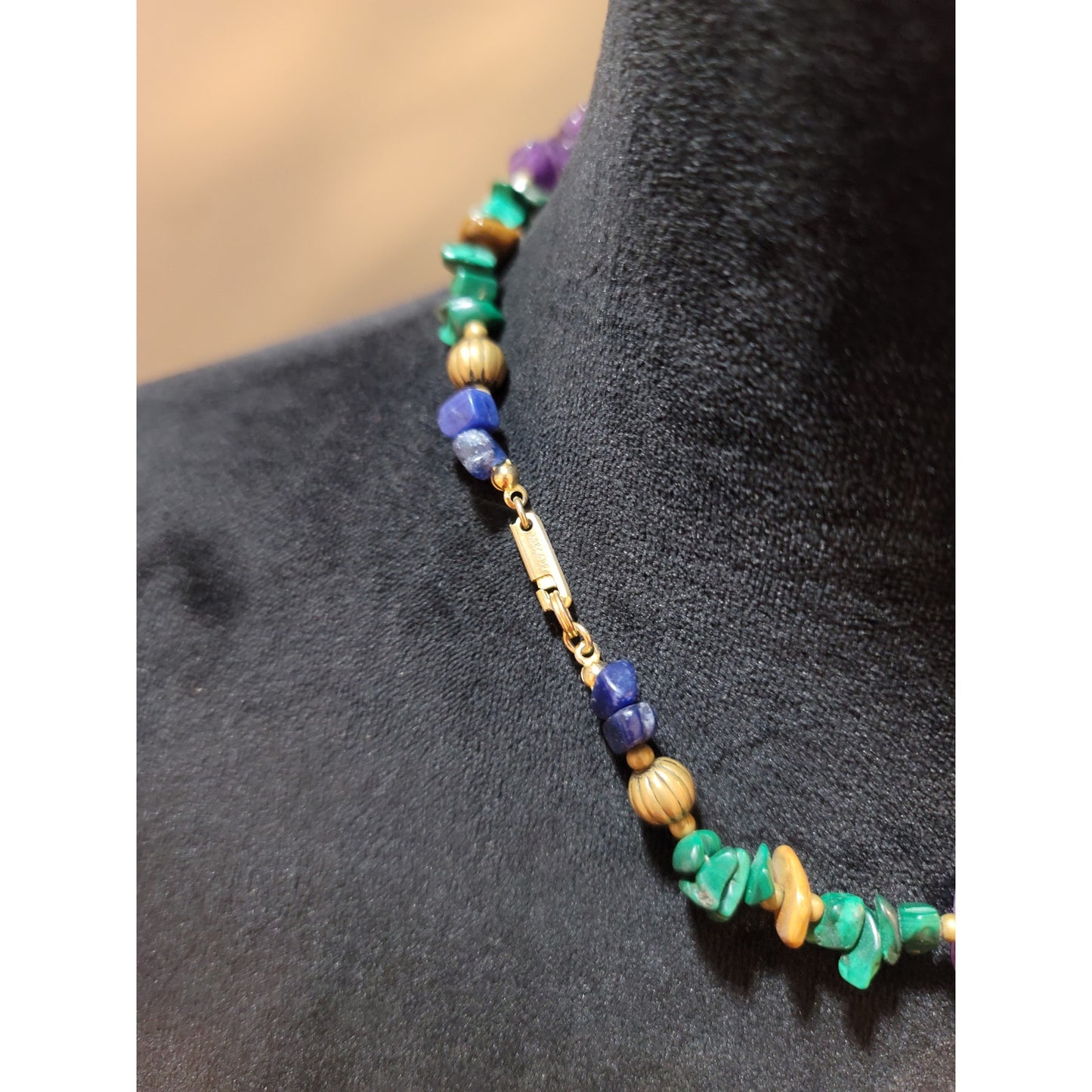 Women's Multicolor Gemstone Beaded Necklace With Barrel Clasp Handmade Jewelry