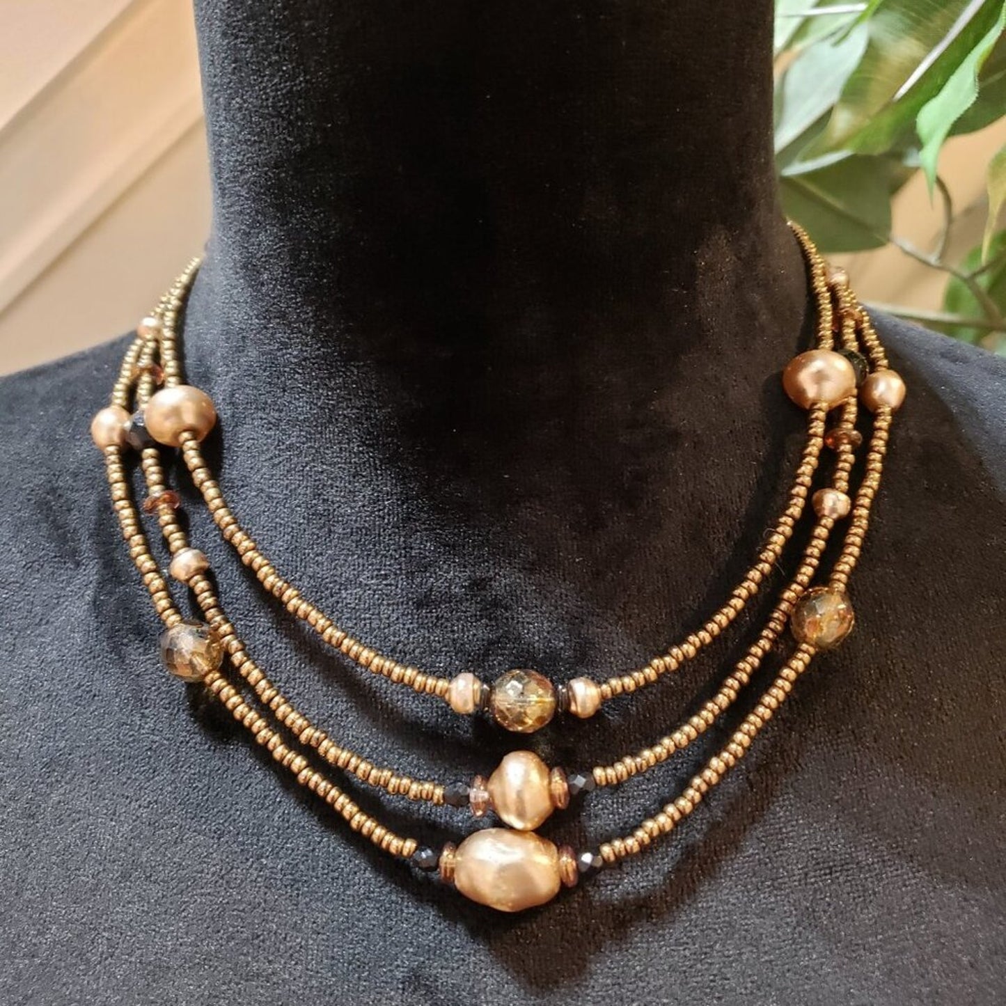 Womens Fashion Gold Faux Pearl Beaded Necklace Jewelry with Lobster Clasp