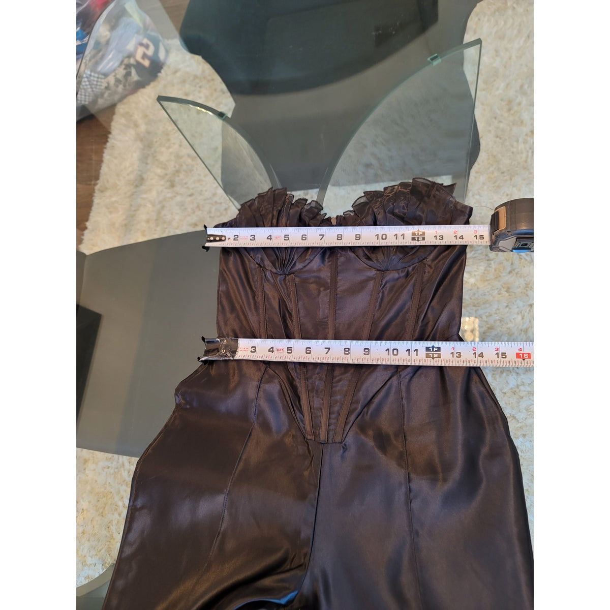 PrettyLittleThing Strapless Satin Jumpsuit Women's US 4 Black 100% Polyester