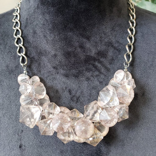 Womens Peach Crystal Fancy Stylish Silver Tone Chain Necklace with Lobster Clasp