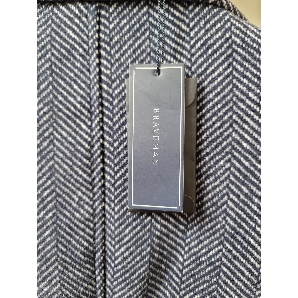 Brave Man Overcoat Men's Medium Navy Polyester Blend Herringbone Two Pockets
