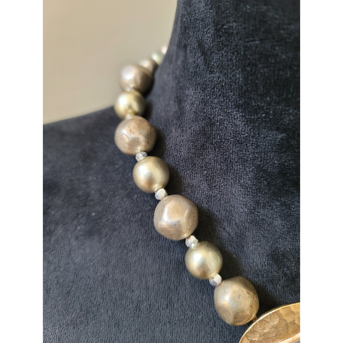 Women's Hammered Metal Pendant Beaded Statement Necklace with Lobster Clasp
