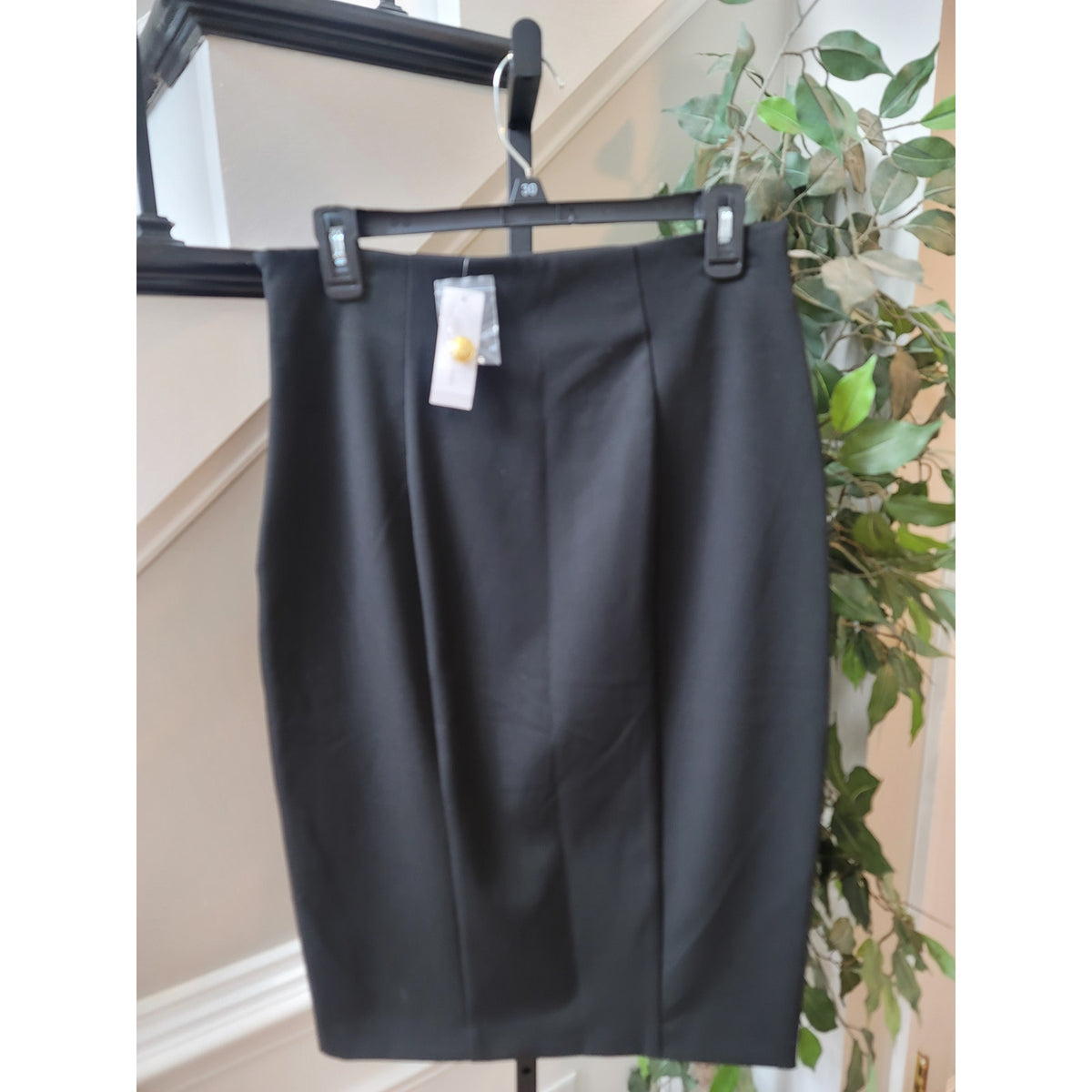 7th Avenue Pencil Skirt Women's Size 8 Black High Waist Side Zipper Front Slit