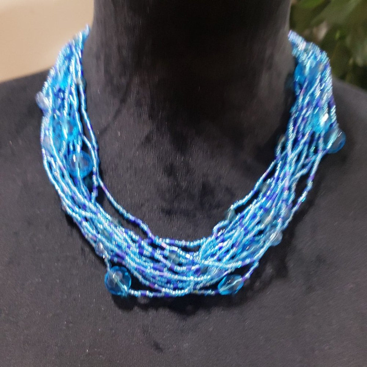 Womens Fashion Multi Strand Glass Seed Statement Cluster Necklace with Earrings