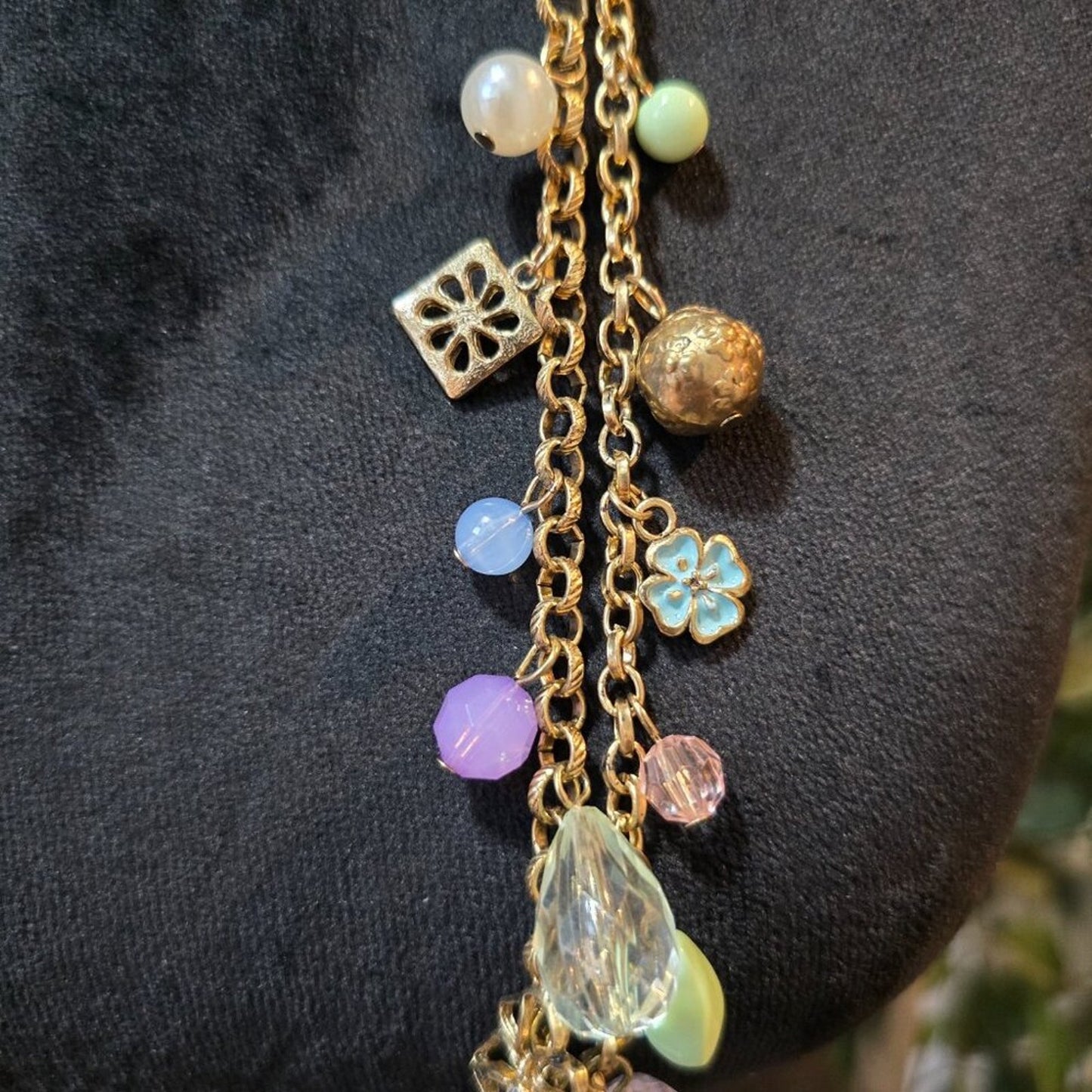 Womens Multicolor Multiple Beaded Charm 2 Layered Necklace with Lobster Clasp