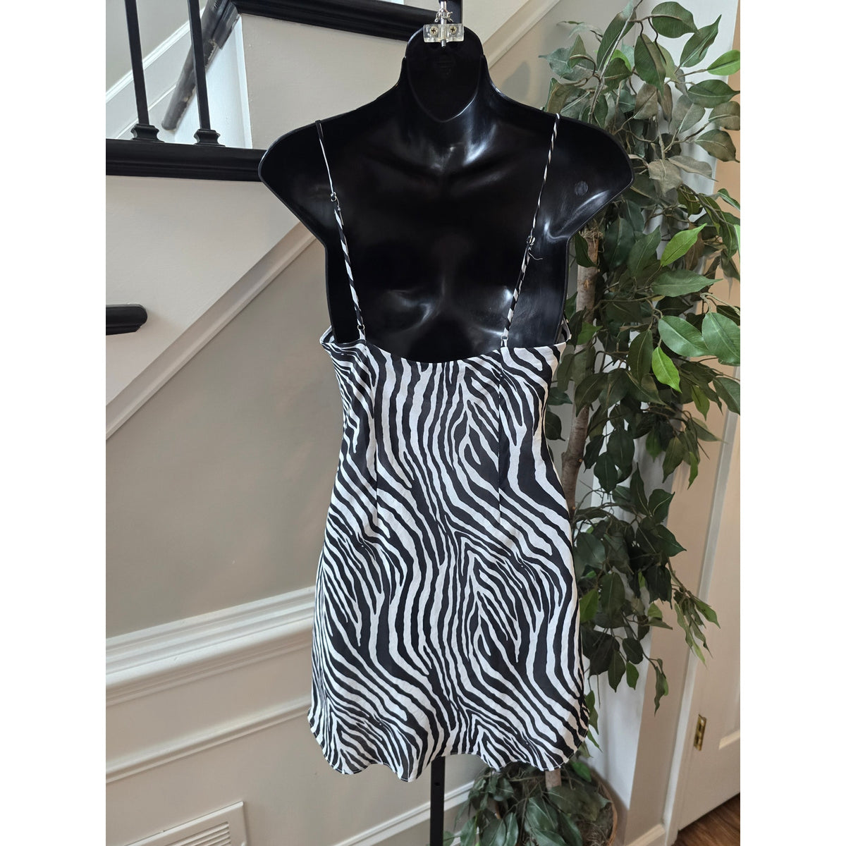 Cotton Candy La Mini Dress Women's Small White/Black Zebra Print Side Slit Lined