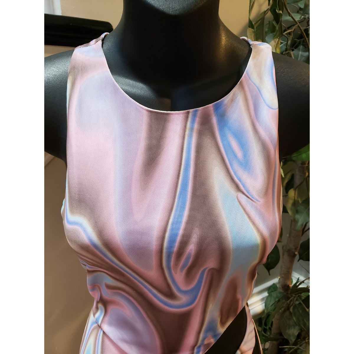 Tic Toc Dress Women Large Pink Multicolor Swirl Cutout Bodycon Sleeveless