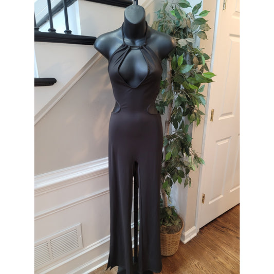 Fashion Nova Jumpsuit Women's Size L Black Halter Neck Cut-Out Romper