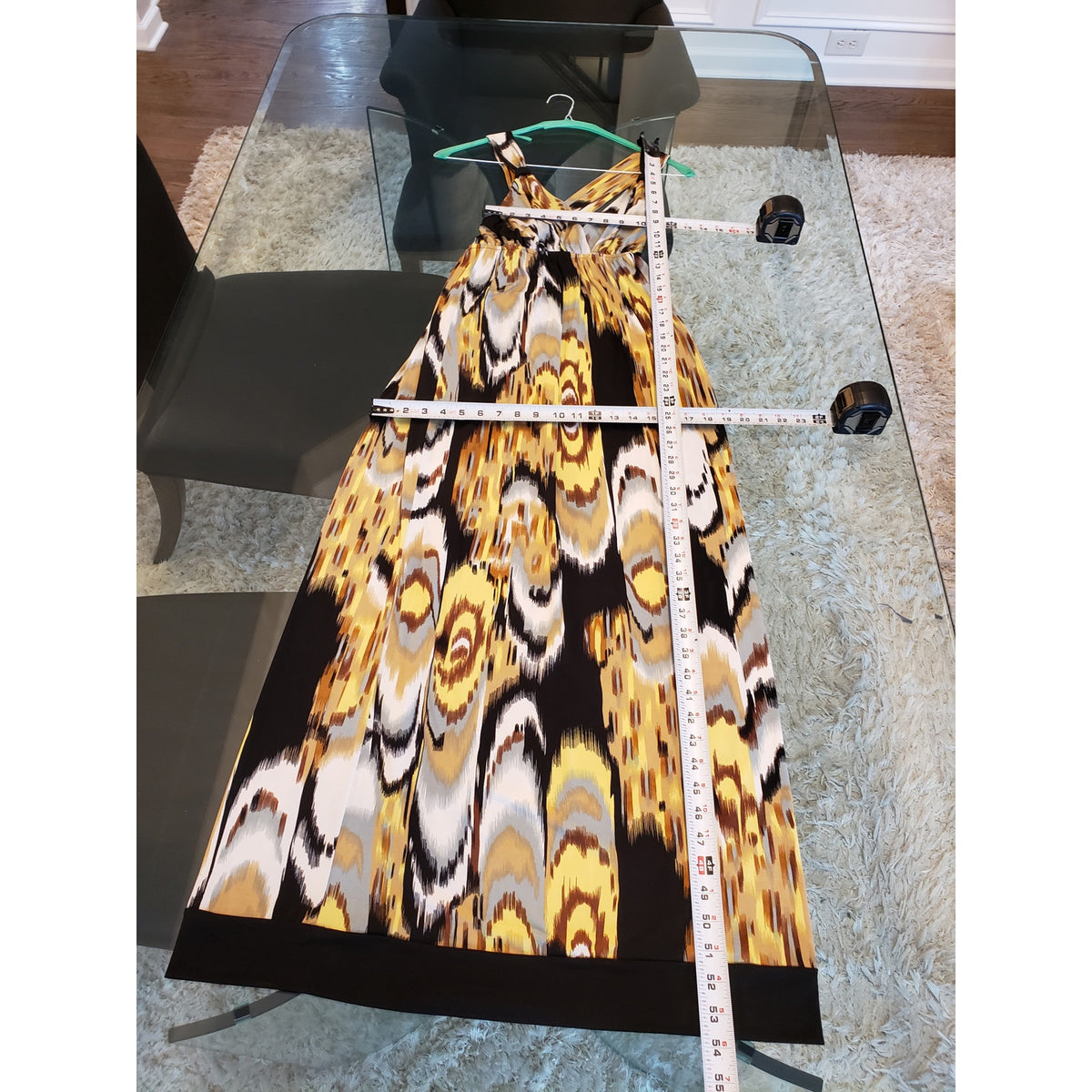 AGB Dress Women’s Size 6 Black Yellow Sleeveless Maxi Made in USA Stretchy