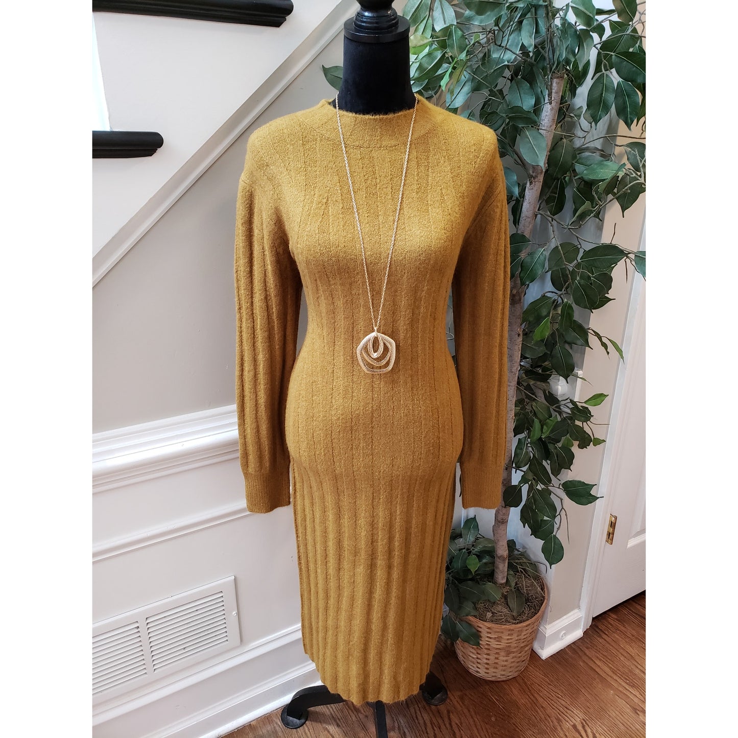 A New Day Sweater Dress Women's XS Green Knit Long Sleeve Lightweight Mock Neck
