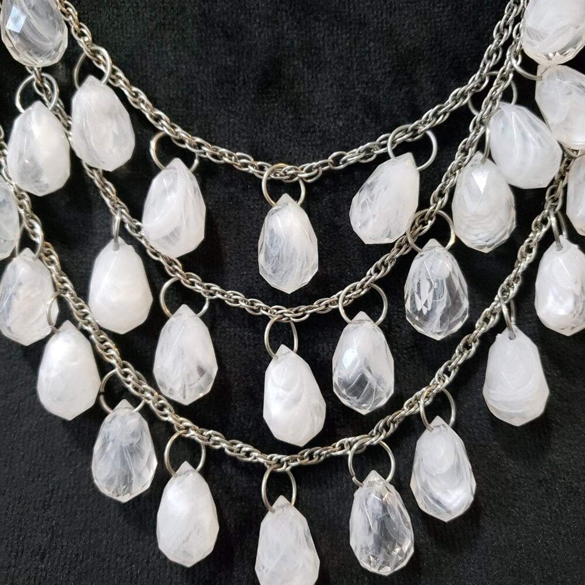 Womens Fashion Clear Crystel Teardrop 3 Layer Chain Necklace with Lobster Clasp