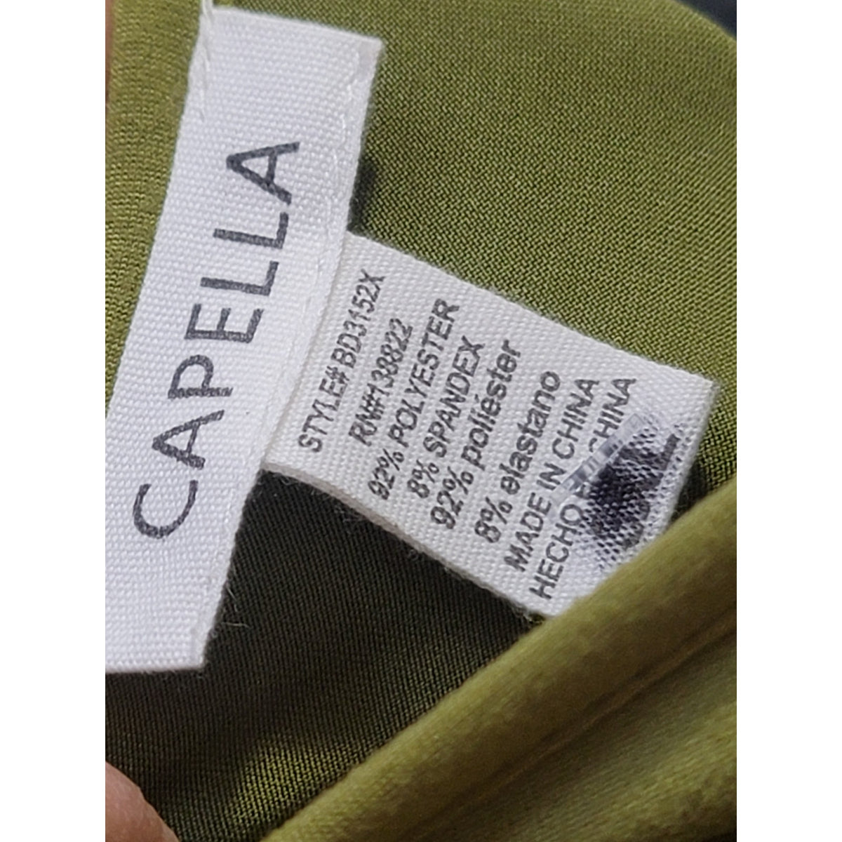 Capella Midi Dress Women Large Green V-Neck Cinched Drawstring Waist Curved Hem