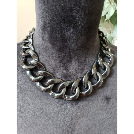 Women's Chunky Black Curb Chain Necklace Statement Jewelry Toggle Clasp