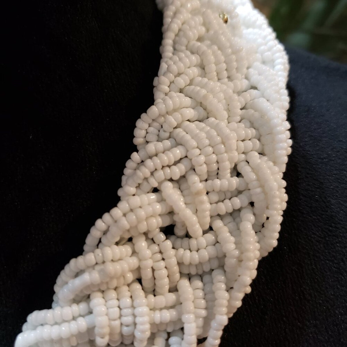 Womens White Braided Seed Beaded Multiple Layers Necklace with Lobster Clasp