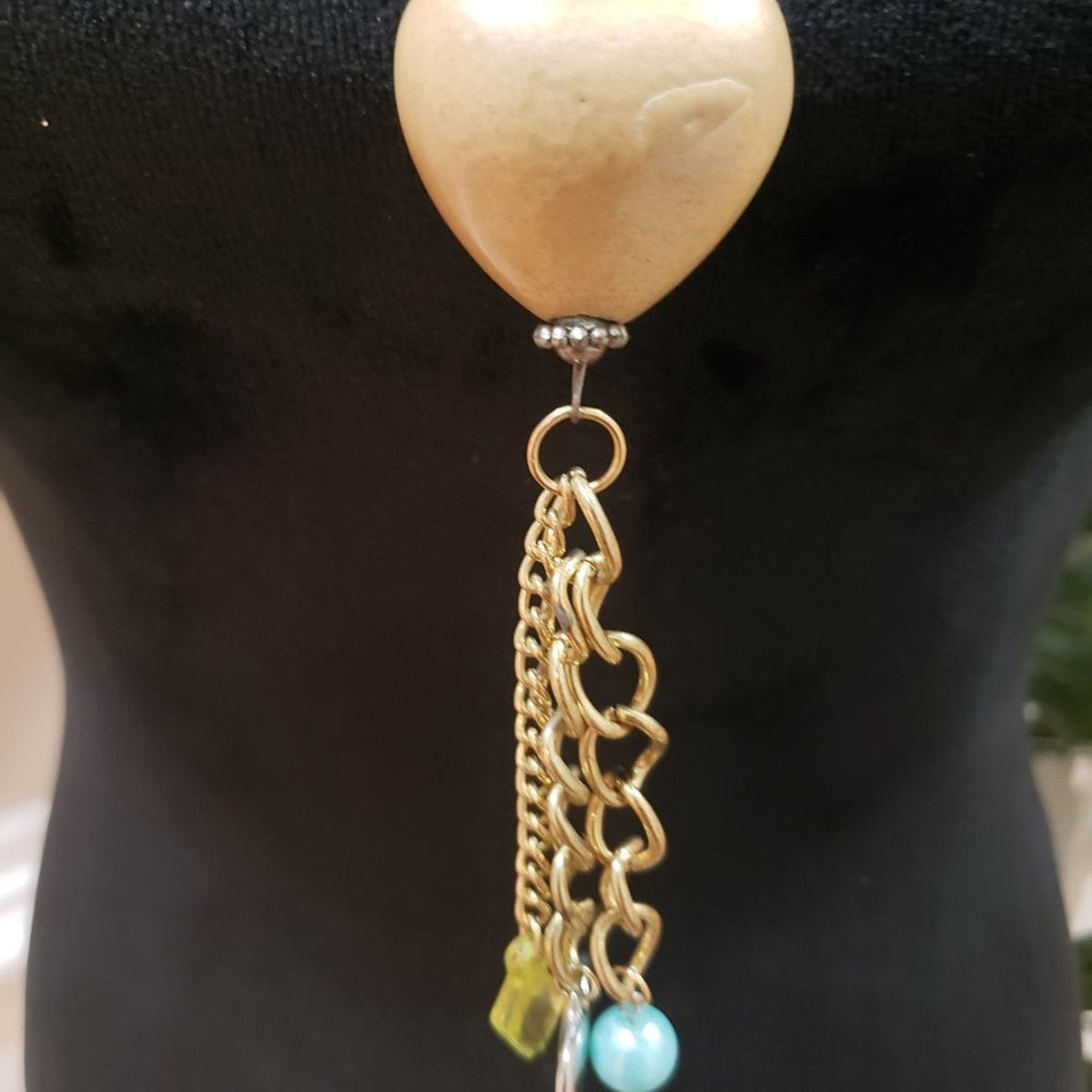 Womens Fashion Multicolor Stone Beads Heart Charm Long Pendant Necklace