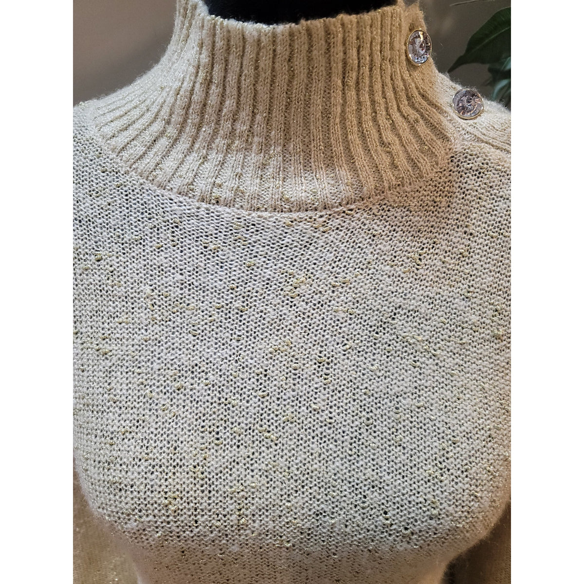 New York & Company Pullover Sweater Womens Medium Beige Ribbed Hem Mock Neck