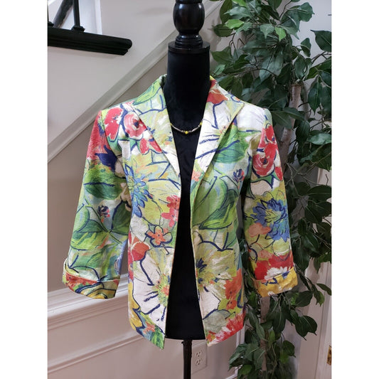 Painted Pony Women's Multicolor Cotton Open Front Tropical Hippy Jacket Blazer M